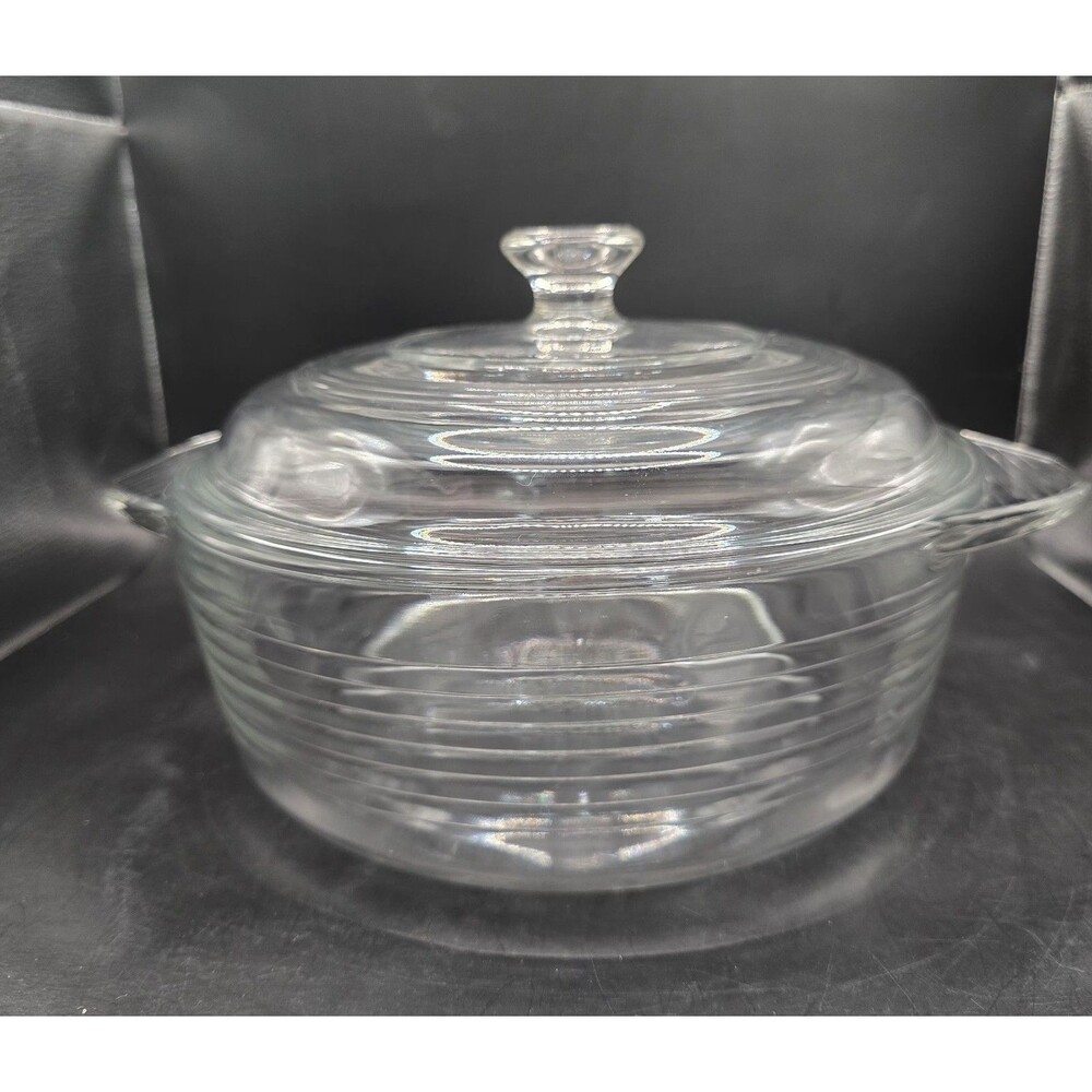 Libbey 2 QT Round Clear Glass COVERED CASSEROLE BOWL with LID  and Rings